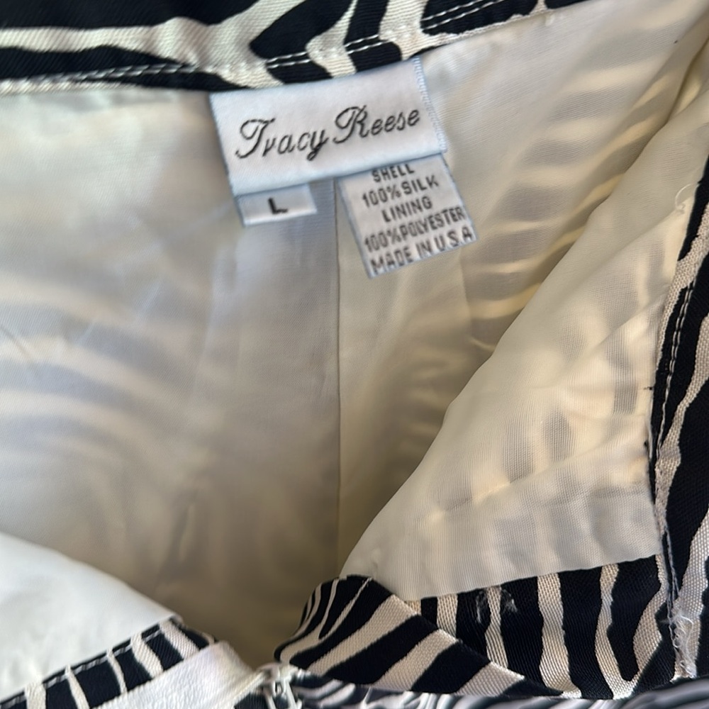 Tracy Reese Zebra Print Pants with Floral Waistband size large 100% silk 90s - Picture 3 of 5